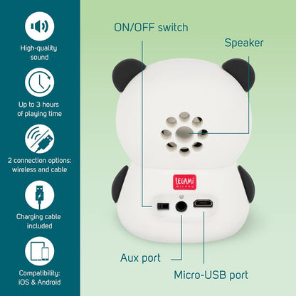 Legami - Wireless Speaker with Stand, The Sound of Cuteness, Panda Theme, Rechargeable, USB Cable Included, Can be Used as a Mobile Phone Holder, 6 x 8 x 5 cm