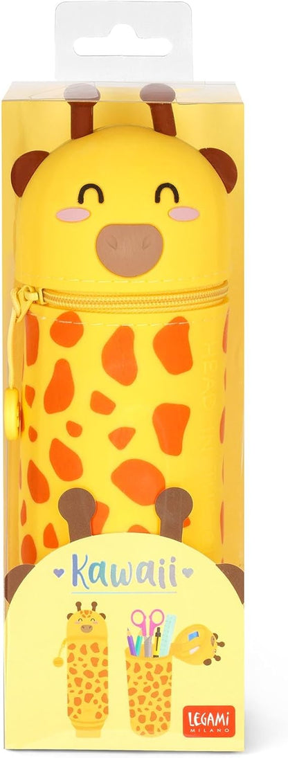 LEGAMI - Kawaii 2-in-1 Soft Silicone Pencil Case, Giraffe-Shaped Pouch, Pen Holder, Silicone Zipper, Pen Pouch, Pencils, Markers, H 18.5 cm, Yellow, Soft