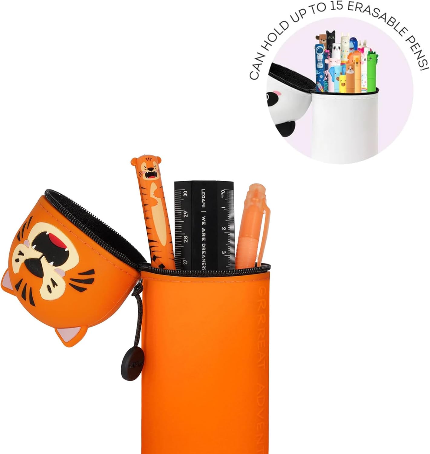 LEGAMI - 2-in-1 Soft Silicone Case - Kawaii Table Pen Holder, Zipper, Silicone, Pen Bag, Colouring Pencils Marker, H 18.5 cm