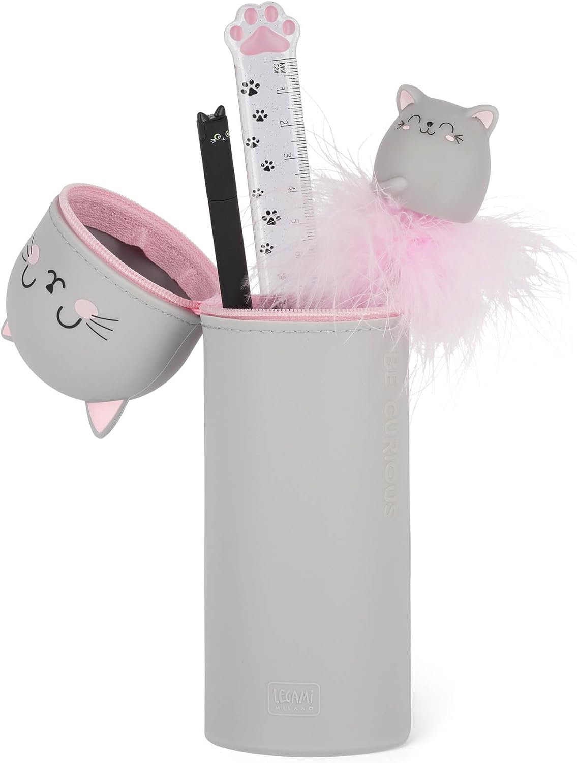 LEGAMI - 2-in-1 Soft Silicone Case - Kawaii Table Pen Holder, Zipper, Silicone, Pen Bag, Colouring Pencils Marker, H 18.5 cm