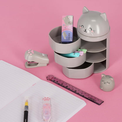 Legami - Desk Organiser, Desk Organiser with 3 Side Opening Drawers, Top Compartment with Sliding Closure, Kitty Theme