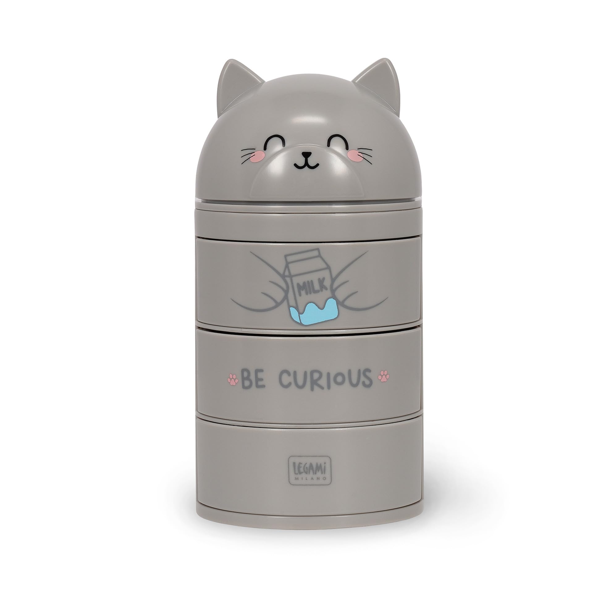 Legami - Desk Organiser, Desk Organiser with 3 Side Opening Drawers, Top Compartment with Sliding Closure, Kitty Theme