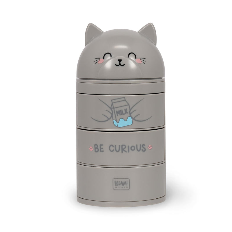 Legami - Desk Organiser, Desk Organiser with 3 Side Opening Drawers, Top Compartment with Sliding Closure, Kitty Theme