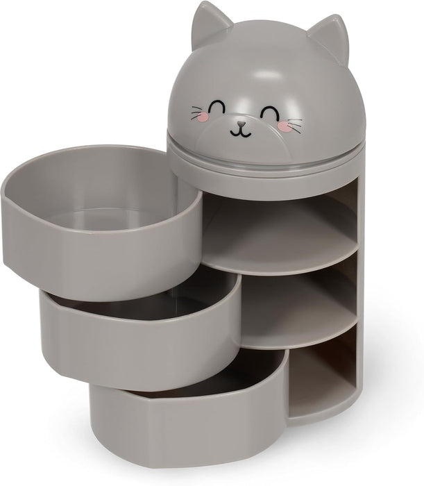 Legami - Desk Organiser, Desk Organiser with 3 Side Opening Drawers, Top Compartment with Sliding Closure, Kitty Theme