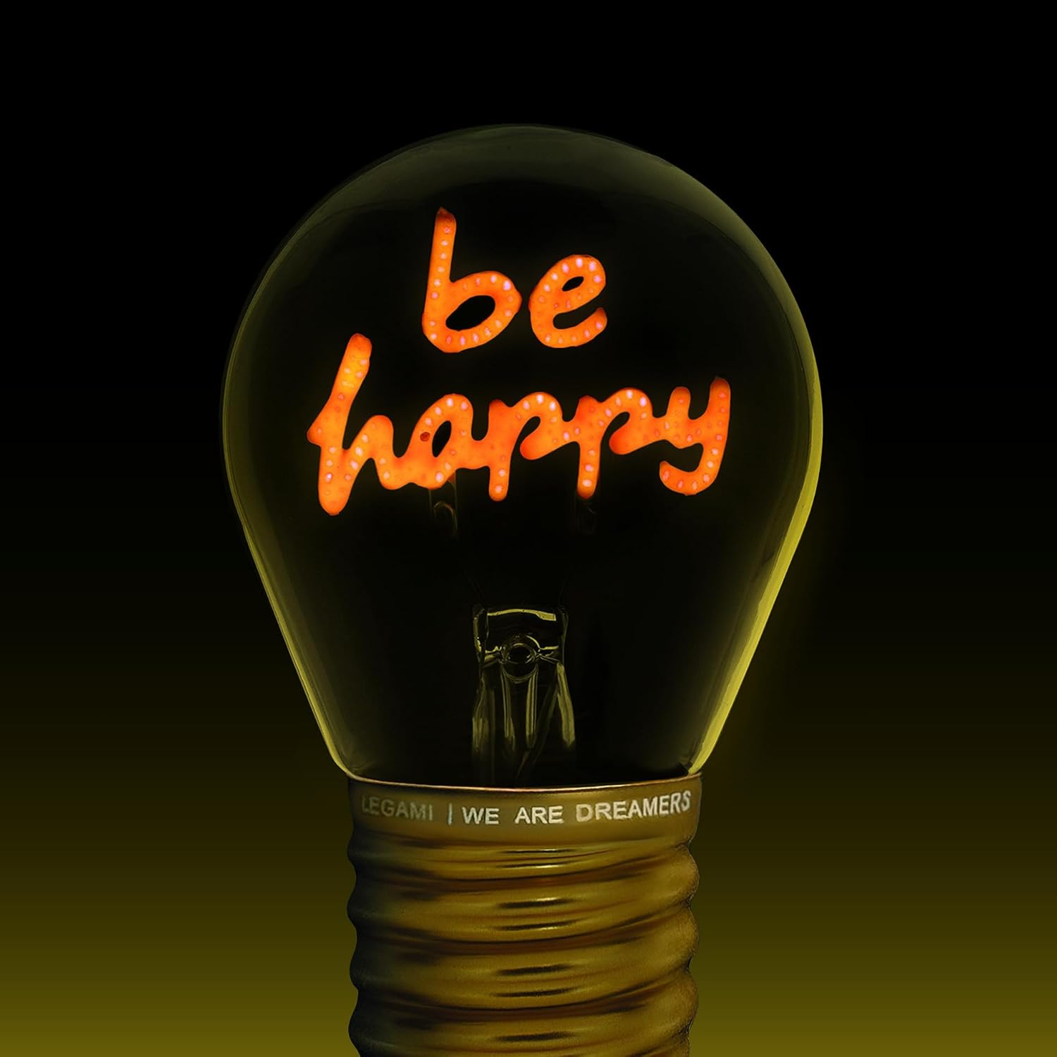 LEGAMI - Light Bulb Shaped Table Lamp, Rechargeable with USB Cable, Wireless, Bulbs Fiction, Be Happy Theme, 6.8 x 10.3 cm