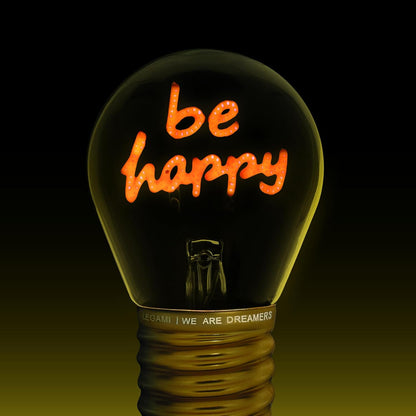 LEGAMI - Light Bulb Shaped Table Lamp, Rechargeable with USB Cable, Wireless, Bulbs Fiction, Be Happy Theme, 6.8 x 10.3 cm
