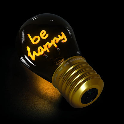 LEGAMI - Light Bulb Shaped Table Lamp, Rechargeable with USB Cable, Wireless, Bulbs Fiction, Be Happy Theme, 6.8 x 10.3 cm