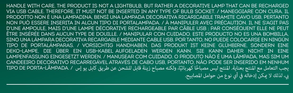 LEGAMI - Light Bulb Shaped Table Lamp, Rechargeable with USB Cable, Wireless, Bulbs Fiction, Be Happy Theme, 6.8 x 10.3 cm