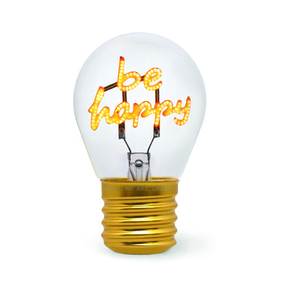 LEGAMI - Light Bulb Shaped Table Lamp, Rechargeable with USB Cable, Wireless, Bulbs Fiction, Be Happy Theme, 6.8 x 10.3 cm