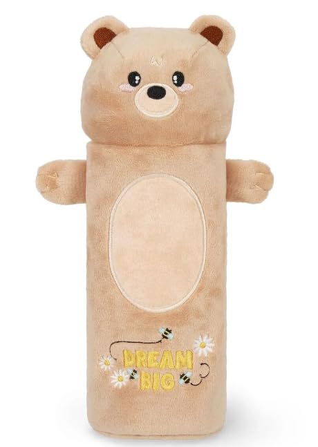 Legami - Super Soft Pencil Case, Teddy Bear Theme, Soft Pencil Case, Card with Colouring Pad Included, 100% Polyester, Super Soft Pencil Case