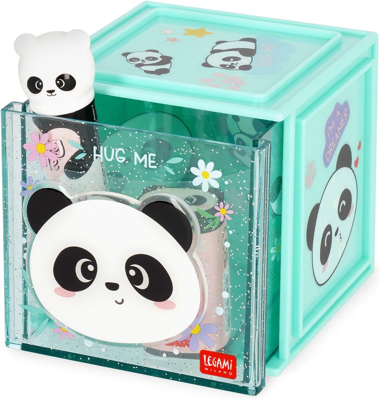 LEGAMI - Cutie Cubes Panda Desk Organiser Storage Box Sticker Sheet Included Stackable Multifunctional ABS 90 x 90 x 100 cm