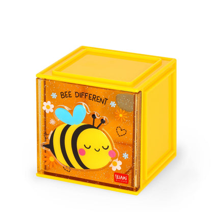 Legami - Cutie Cubes Desk Box, Bee Theme, Desk Organizer, Storage Box, Sticker Sheet Included, Stackable, Multifunctional, ABS, 90 x 90 x 100 cm