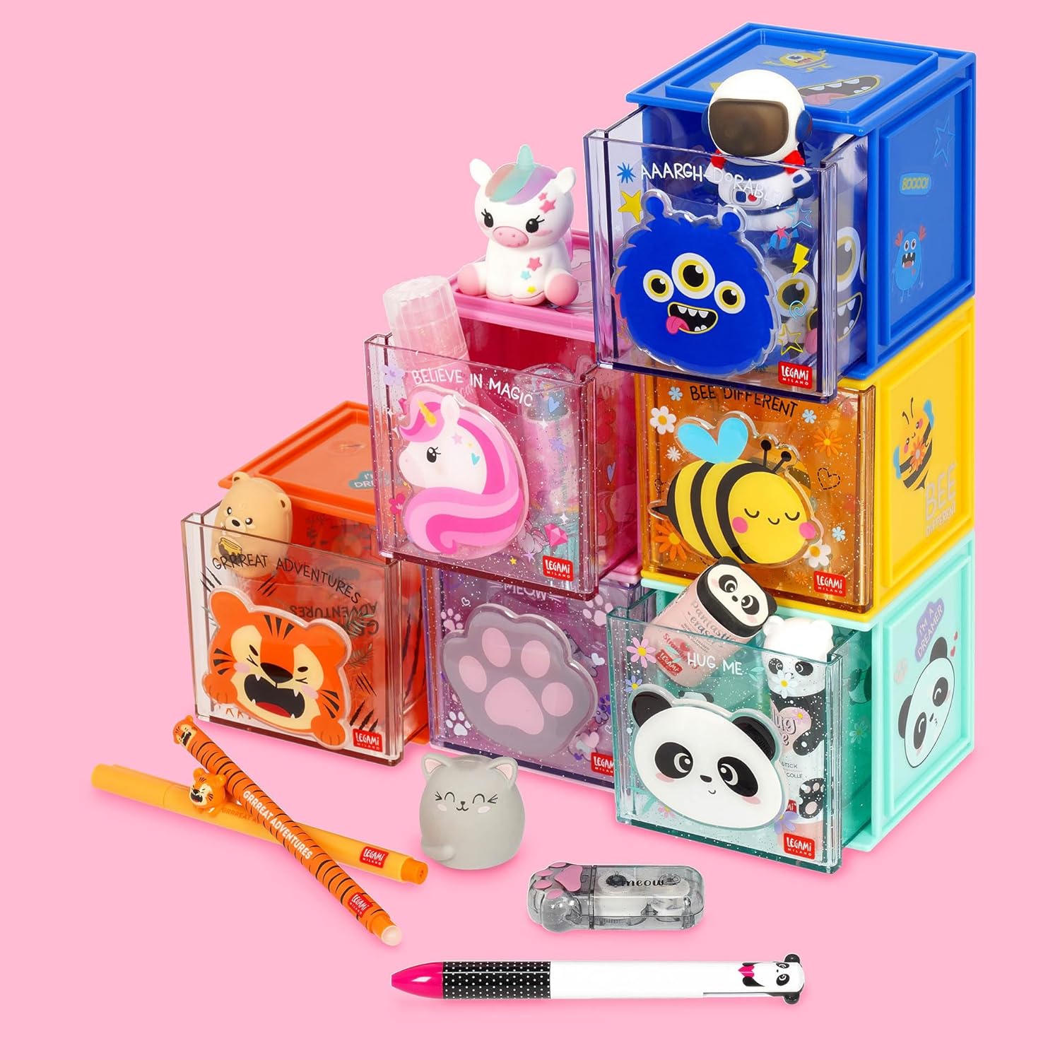 LEGAMI - Cutie Cubes Monster Desk Organiser Storage Box Sticker Sheet Included Stackable Multifunctional ABS 90 x 90 x 100 cm