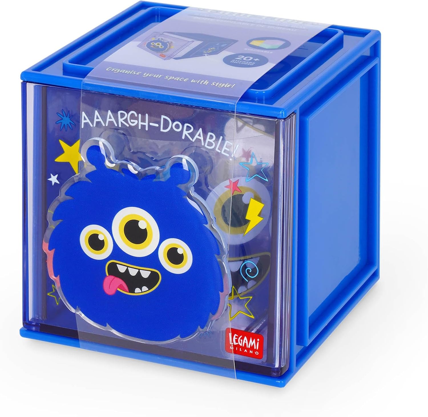 LEGAMI - Cutie Cubes Monster Desk Organiser Storage Box Sticker Sheet Included Stackable Multifunctional ABS 90 x 90 x 100 cm