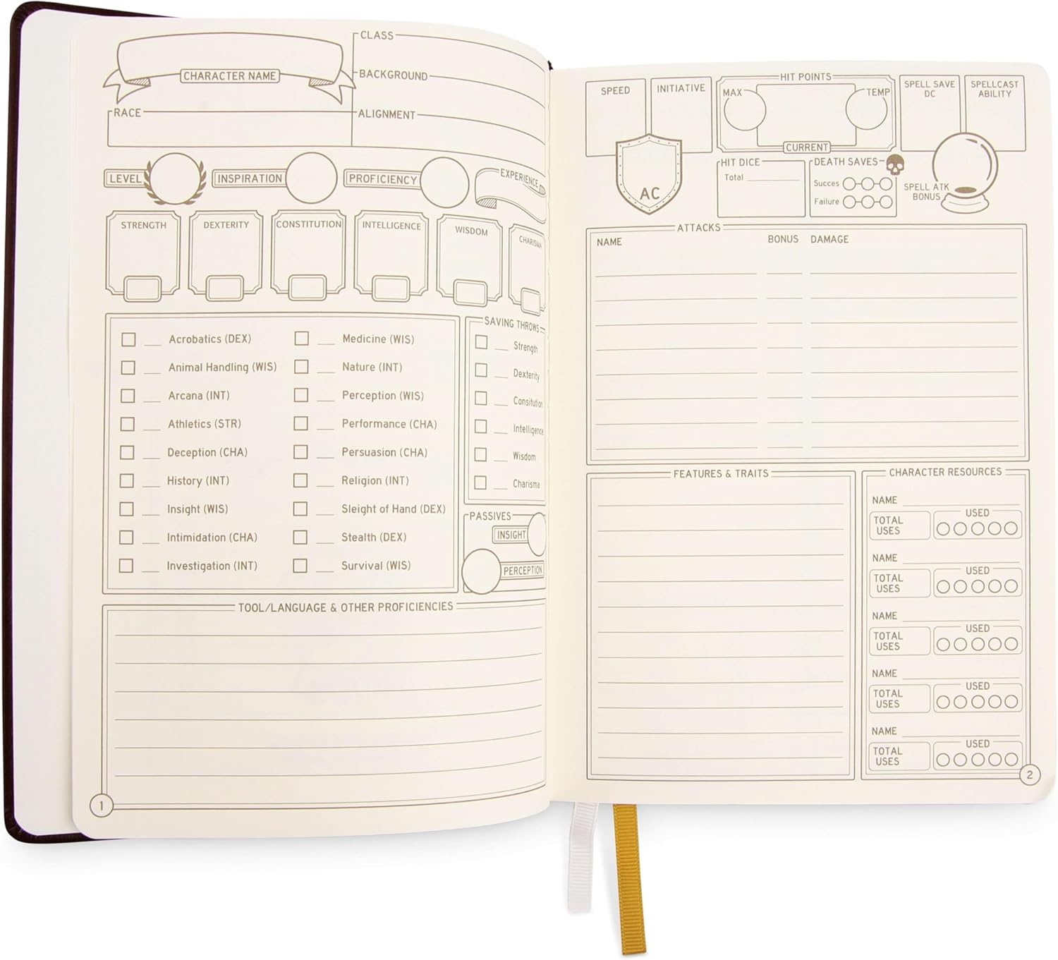 GlassStaff DnD 5e Character Notebook Journal – Player journal – Character sheet - PU leather journal dnd - Dungeons and Dragons Quest - dnd character sheets (Brown