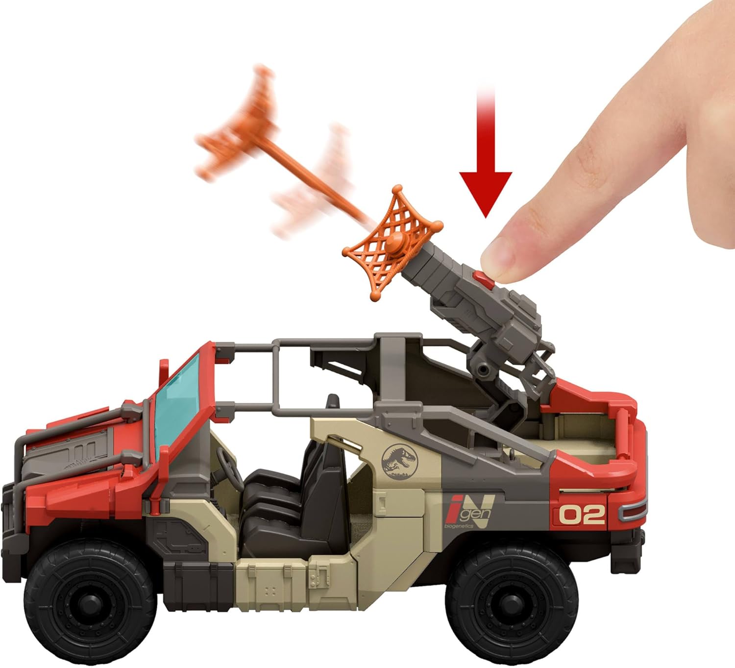 Mattel Jurassic World Rebirth Vehicle with 1 Human & 1 Dinosaur Figure, Launch ‘N Battle Truck, Martin Krebs Figure & Raptor, Turret & 2 Projectiles, JGB59