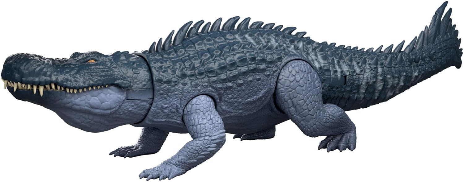 Mattel Jurassic World Rebirth Gigantic Thrashers Dinosaur Figure, Purussaurus Large Species Toy, 2 Rampage Attacks, Digital Play, JGB94