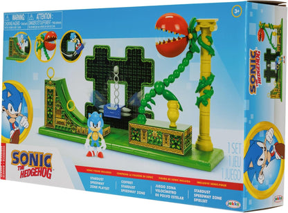 Sonic The Hedgehog Stardust Speedway Zone Playset with 2.5” / 6cm Sonic Action Figure. Features Universal Customisable Play Pieces, Iconic To The Video Game For Boys Aged 3+