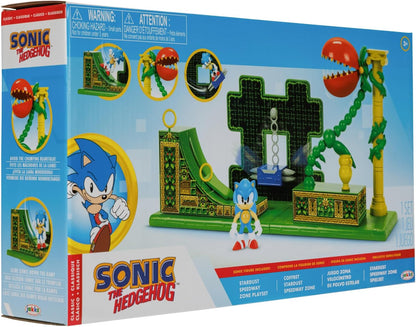 Sonic The Hedgehog Stardust Speedway Zone Playset with 2.5” / 6cm Sonic Action Figure. Features Universal Customisable Play Pieces, Iconic To The Video Game For Boys Aged 3+