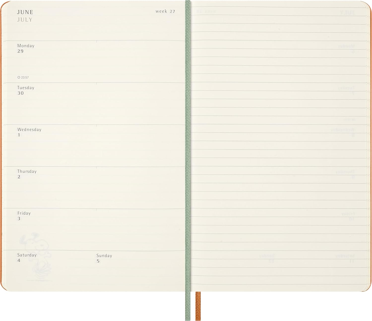 Moleskine Peanuts Weekly Planner 2026, 12-Month Agenda with Space for Notes, Hard Cover, Elastic Closure, and Themed Stickers, Large Format 13 x 21 cm