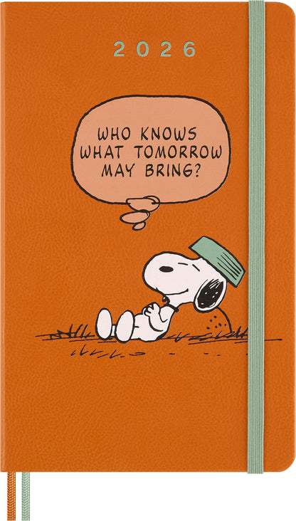 Moleskine Peanuts Weekly Planner 2026, 12-Month Agenda with Space for Notes, Hard Cover, Elastic Closure, and Themed Stickers, Large Format 13 x 21 cm