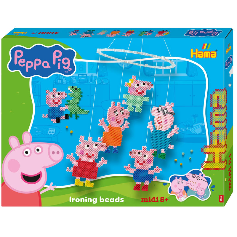 Hama Beads 7917 Peppa Wutz & Sister, Confezione Regalo Grande con 4000 Midi Beads, 2 tavolette, sagoma del Motivo, Carta da Stiro, Istruzioni e Anello per Cellulare, Divertimento per Grandi e Piccoli