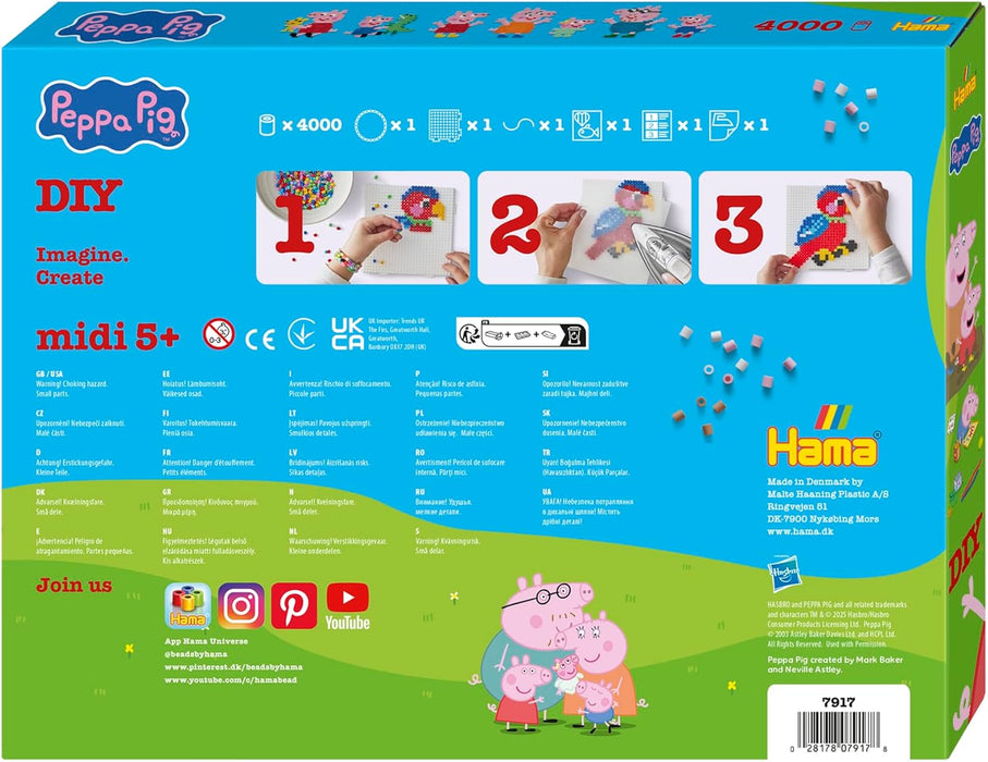Hama Peppa Pig Gift Box | Approx. 4000 Beads, 1 Large Pegboard, 1 Display Mobile Ring, 1 String, Colour Printed Design Sheet, Instructions & Ironing Paper | Mosaic Decoration Arts & Craft