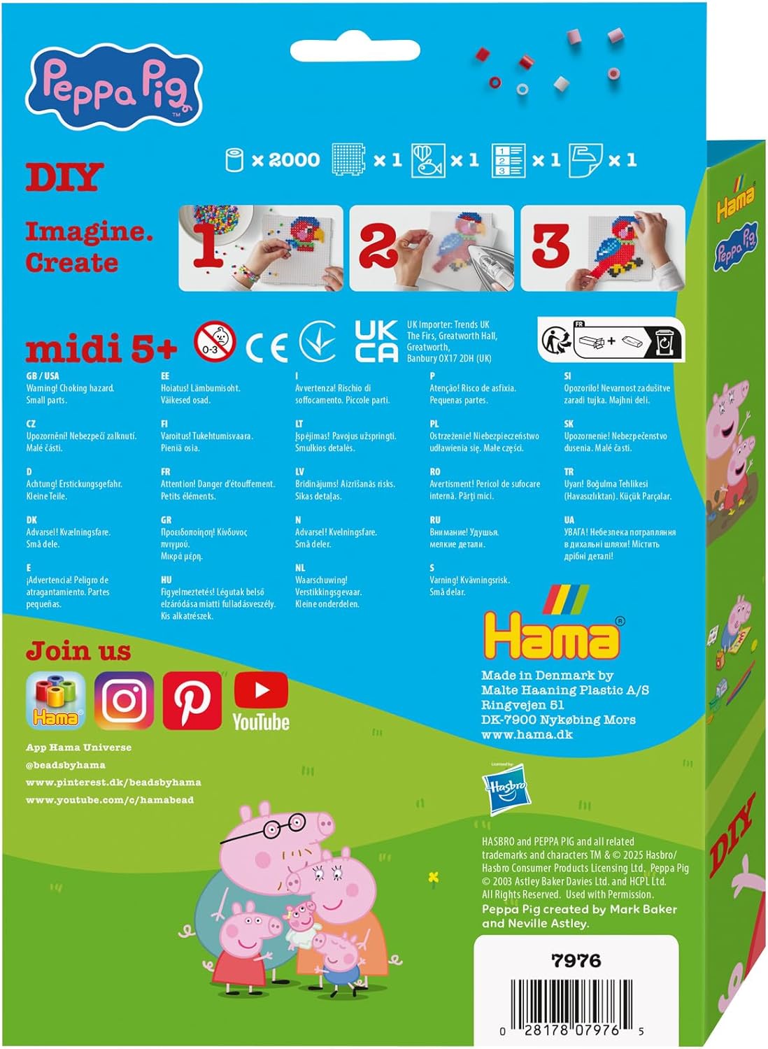 Hama Beads 7976 Peppa Wutz & Sister, Confezione Regalo Piccola con 2000 Midi Beads, Lavagna Trasparente, sagoma del Motivo, Carta da Stiro e Istruzioni, Divertimento per Grandi e piccini