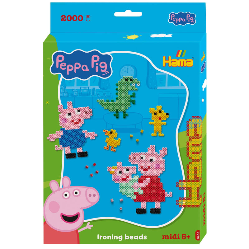 Hama Beads 7976 Peppa Wutz & Sister, Confezione Regalo Piccola con 2000 Midi Beads, Lavagna Trasparente, sagoma del Motivo, Carta da Stiro e Istruzioni, Divertimento per Grandi e piccini