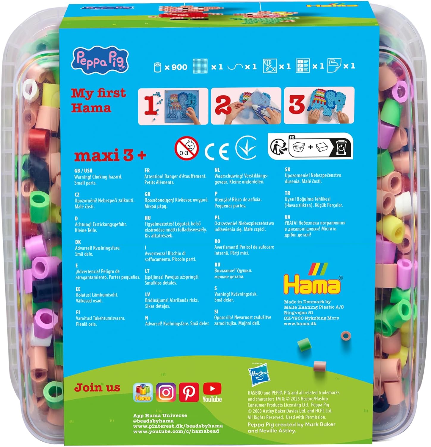 Hama Beads 8755 Peppa Wutz & Sister, Confezione Maxi con 900 Perline, Lavagna Trasparente, sagoma del Motivo, Carta da Stiro e Istruzioni, Divertimento per Grandi e piccini