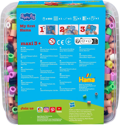 Hama Beads 8755 Peppa Wutz & Sister, Confezione Maxi con 900 Perline, Lavagna Trasparente, sagoma del Motivo, Carta da Stiro e Istruzioni, Divertimento per Grandi e piccini