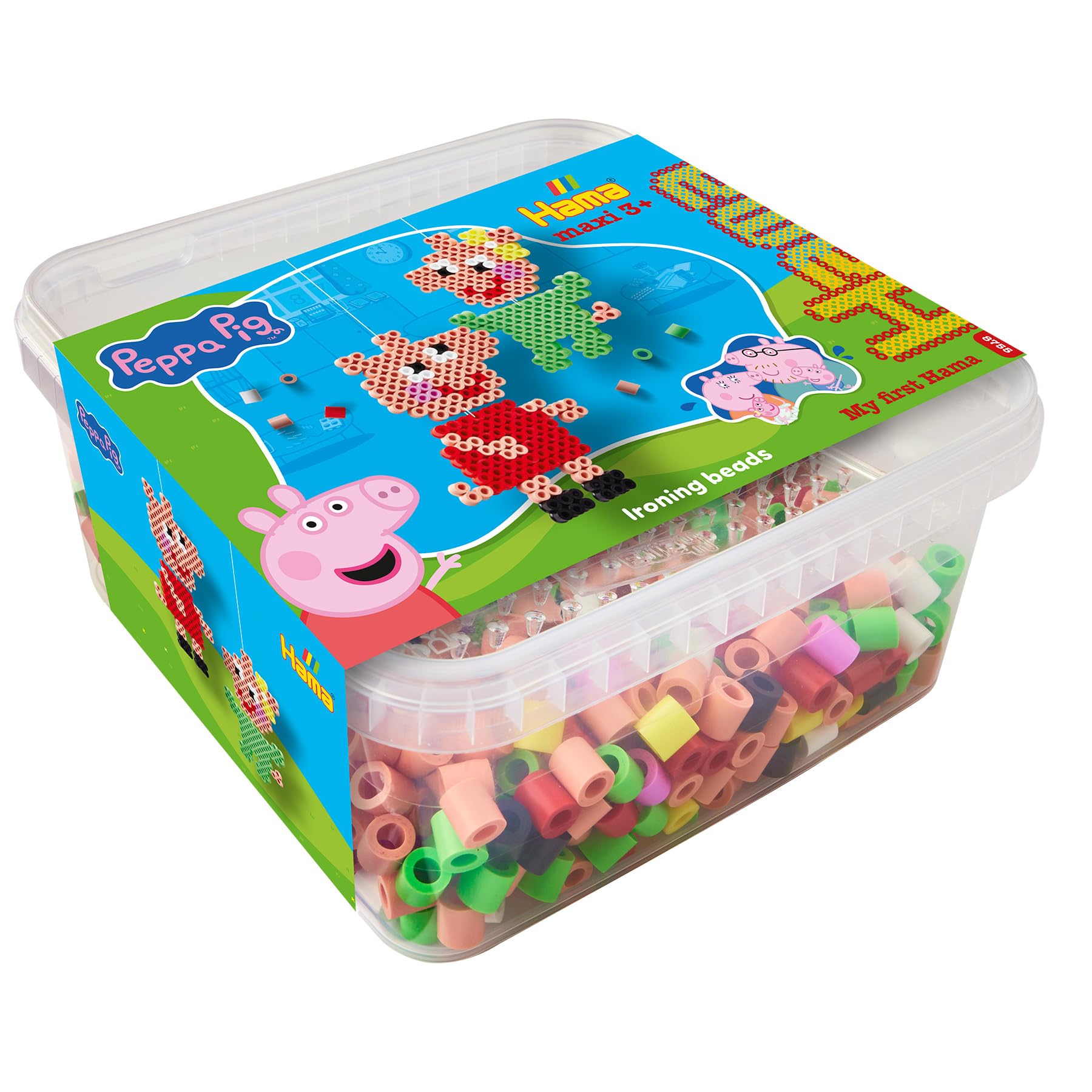 Hama Beads 8755 Peppa Wutz & Sister, Confezione Maxi con 900 Perline, Lavagna Trasparente, sagoma del Motivo, Carta da Stiro e Istruzioni, Divertimento per Grandi e piccini