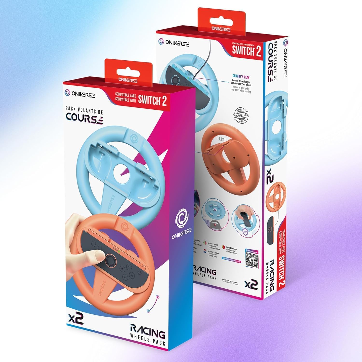 Oniverse Nsw2 Pack Of 2 Racing Wheel Controller Holders - Orange/Blue