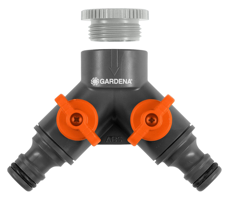 Gardena - 2-Way Valve - 26.5 Mm (G 3/4 Inch) And 21 Mm (G 1/2 Inch) Thread - With Adapter