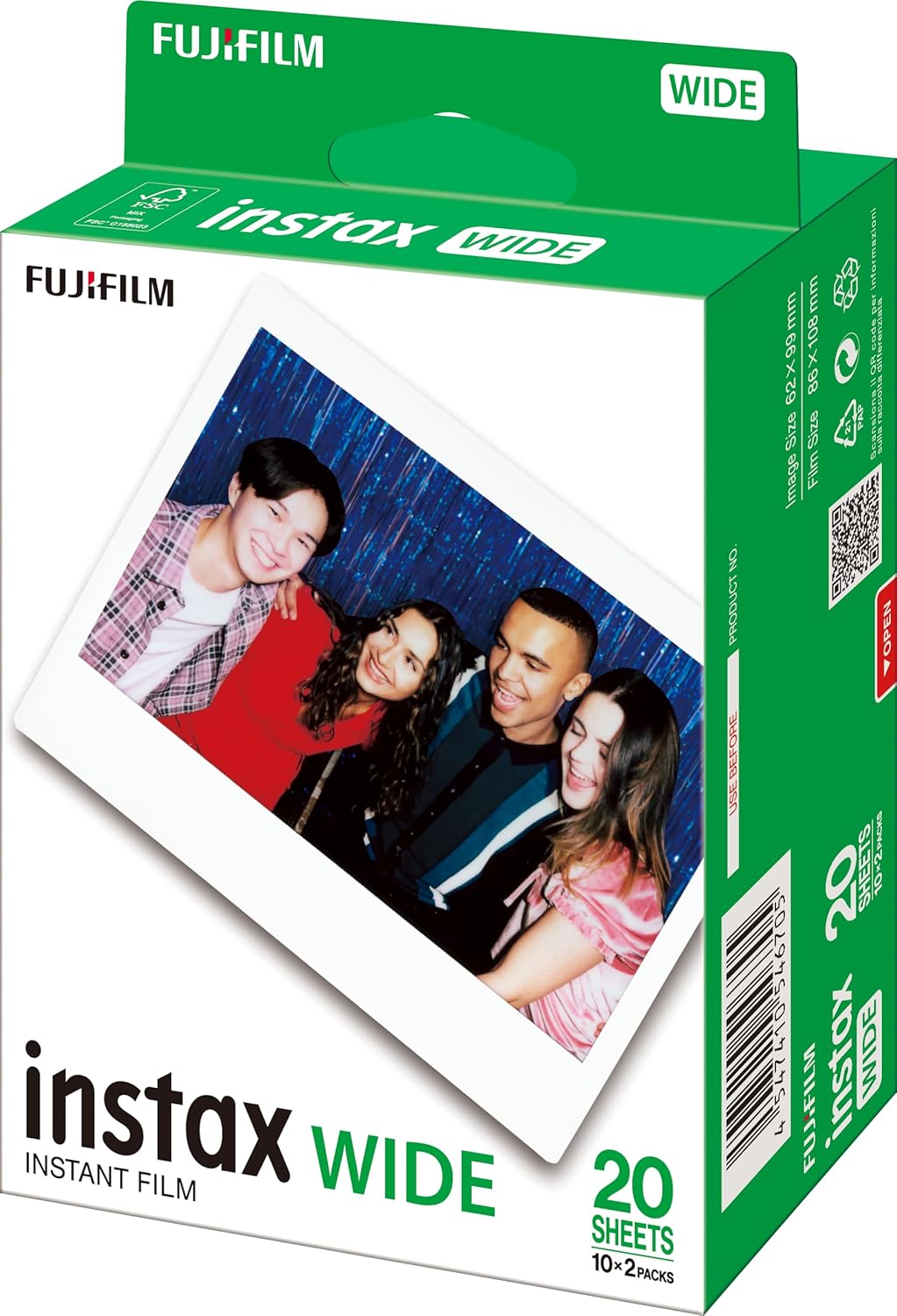INSTAX WIDE FILM EU 10X2/PK - Confezione da 20 Foto, Bordo Bianco, 20 colpi