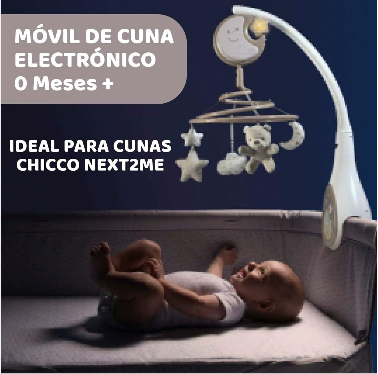 Chicco - Muziekmobiel Next2Dreams - Boxmobiel voor Baby - Muziek en Ontspannende Geluiden - Inclusief Nachtlampje - Beige