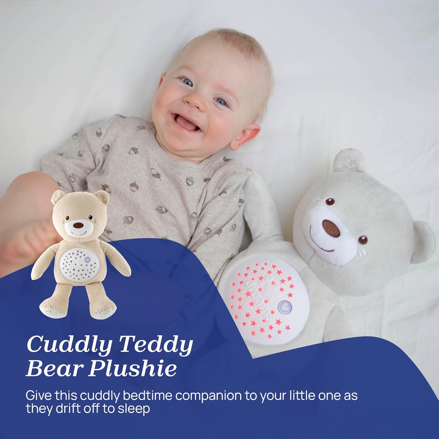 Chicco - First Dreams Teddybeer - Zachte Pluchen Knuffel met Nachtlampje - Lichteffecten en Muziek - Vanaf 0+ Maanden - Neutrale Kleur