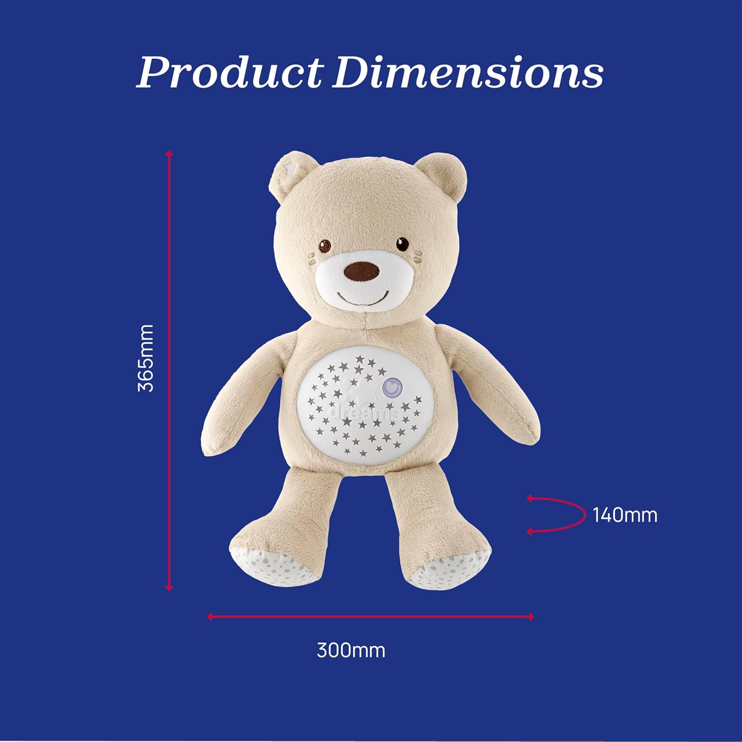 Chicco - First Dreams Teddybeer - Zachte Pluchen Knuffel met Nachtlampje - Lichteffecten en Muziek - Vanaf 0+ Maanden - Neutrale Kleur