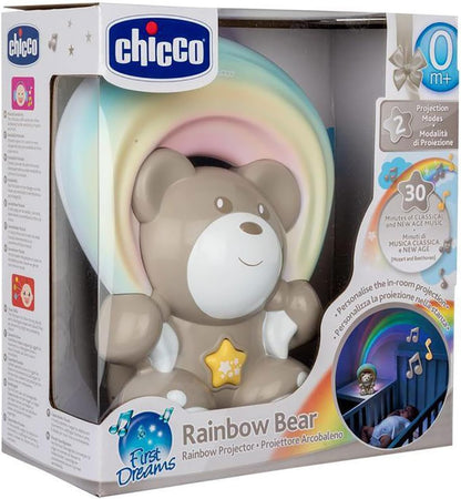 Chicco Rainbow Bear Muziekprojector, nachtlampje voor kinderen en baby's, beer met ontspannende muziek en regenboogprojectie in verstelbare breedte en richting, spelletjes voor pasgeborenen vanaf 0