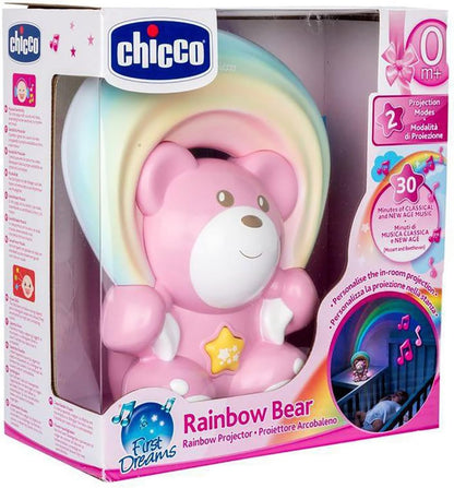 Chicco Rainbow Bear Muziekprojector, nachtlampje voor kinderen en baby's, beer met ontspannende muziek en regenboogprojectie in verstelbare breedte en richting, spelletjes voor pasgeborenen vanaf 0