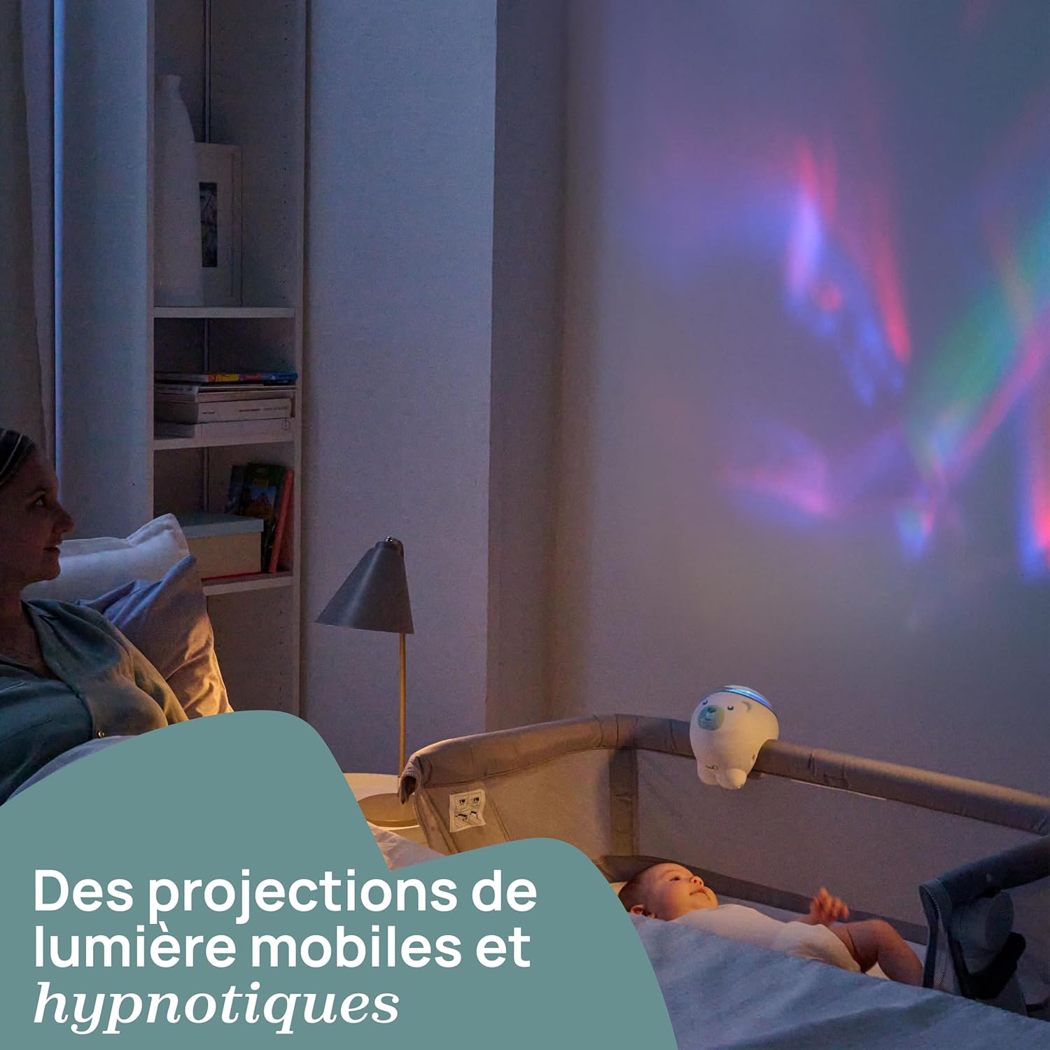 Chicco First Dreams IJsbeer Projector, 2in1 Wieg en Nachtkastje Projector, Nachtlampje voor kinderen, Noorderlicht Projectie, Ontspannende Klassieke Muziek en Natuurgeluiden, Babyspeelgoed, 0 Maanden+