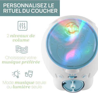 Chicco First Dreams IJsbeer Projector, 2in1 Wieg en Nachtkastje Projector, Nachtlampje voor kinderen, Noorderlicht Projectie, Ontspannende Klassieke Muziek en Natuurgeluiden, Babyspeelgoed, 0 Maanden+