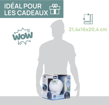 Chicco First Dreams IJsbeer Projector, 2in1 Wieg en Nachtkastje Projector, Nachtlampje voor kinderen, Noorderlicht Projectie, Ontspannende Klassieke Muziek en Natuurgeluiden, Babyspeelgoed, 0 Maanden+