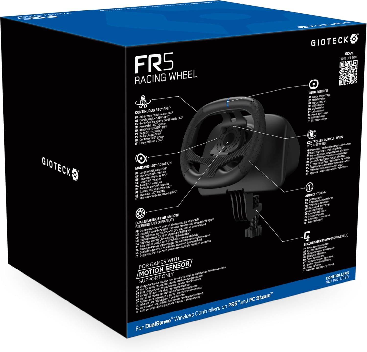 Gioteck FR5 Racing Wheel Dock for DualSense & DualEdge Controller on PS5, PC, and Steam Deck - Auto Centring - For Motion Sensor Games Only - GT7 Compatible