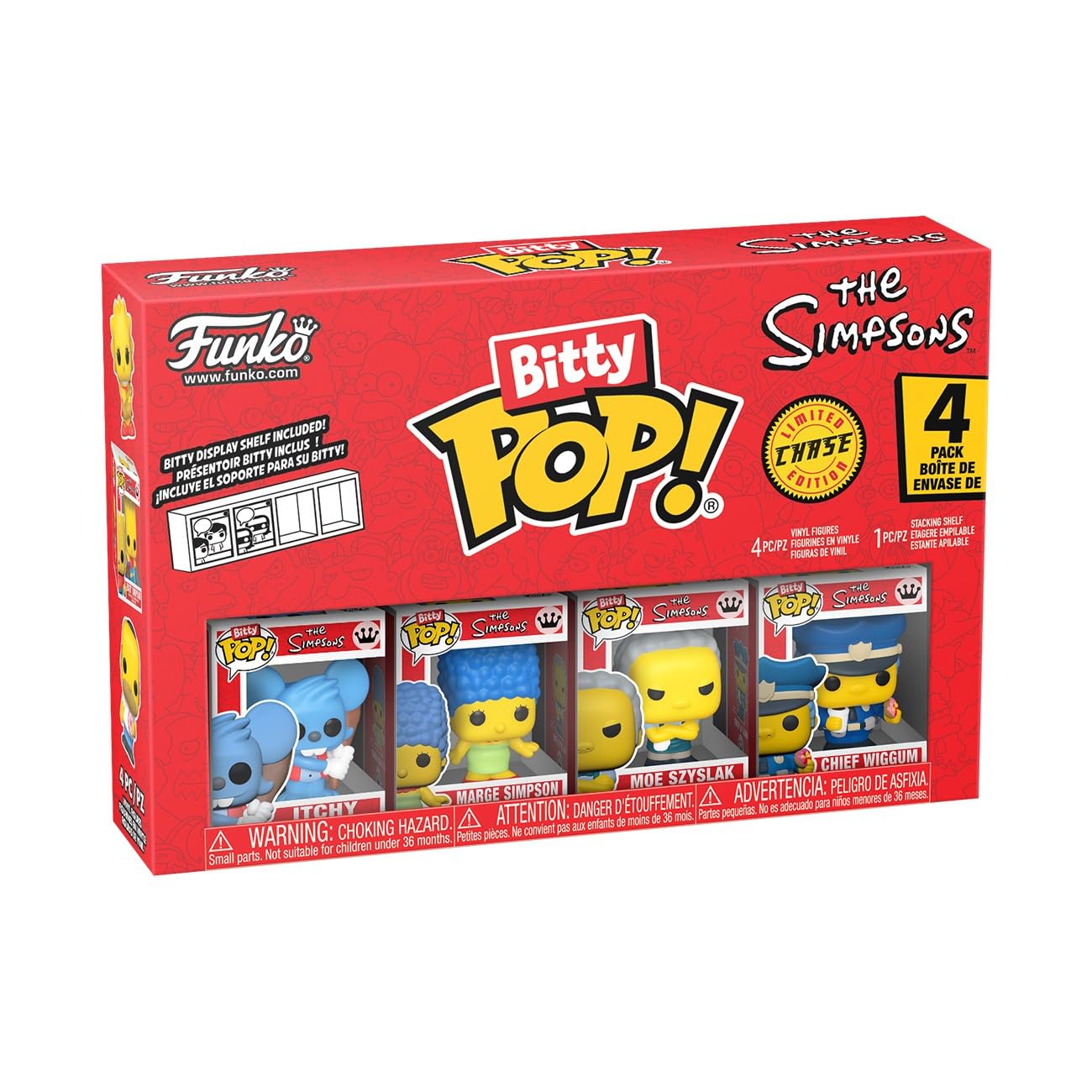 Funko Bitty Pop! The Simpsons - Itchy - 4 Pack - 1/6 Odds for Rare Chase Variant and A Surprise Mystery Mini Figure - 0.9 Inch (2.2 Cm) Collectable - Stackable Display Shelf Included