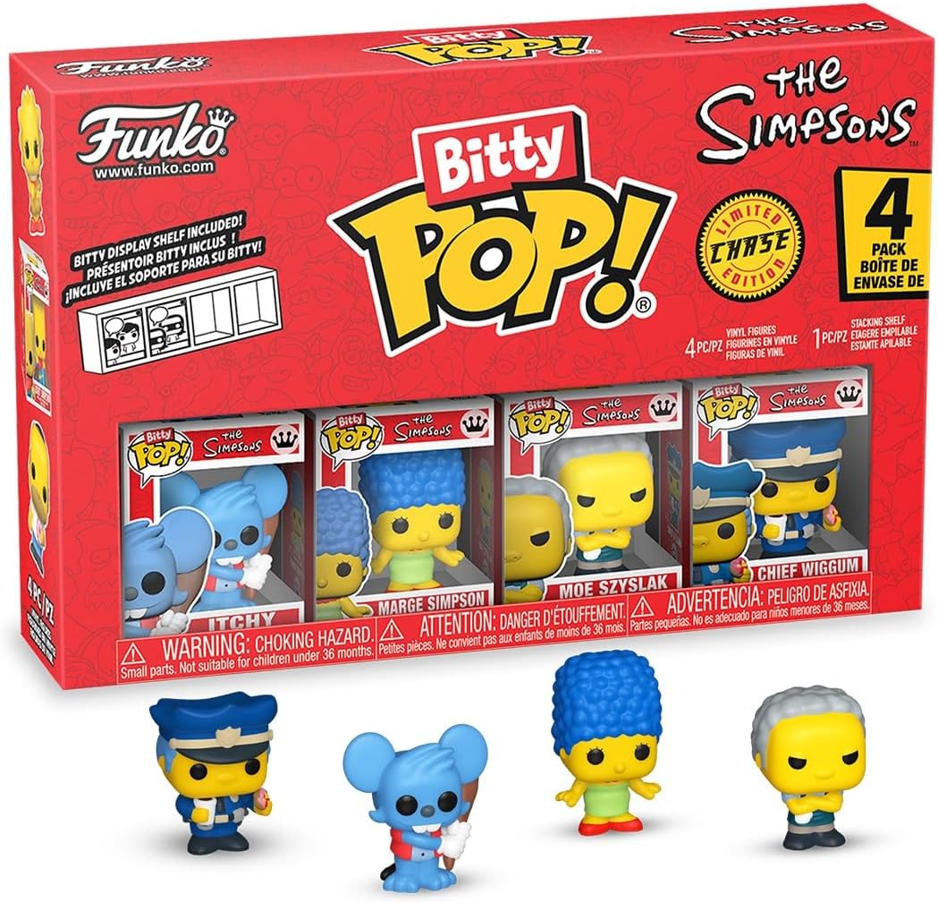 Funko Bitty Pop! The Simpsons - Itchy - 4 Pack - 1/6 Odds for Rare Chase Variant and A Surprise Mystery Mini Figure - 0.9 Inch (2.2 Cm) Collectable - Stackable Display Shelf Included