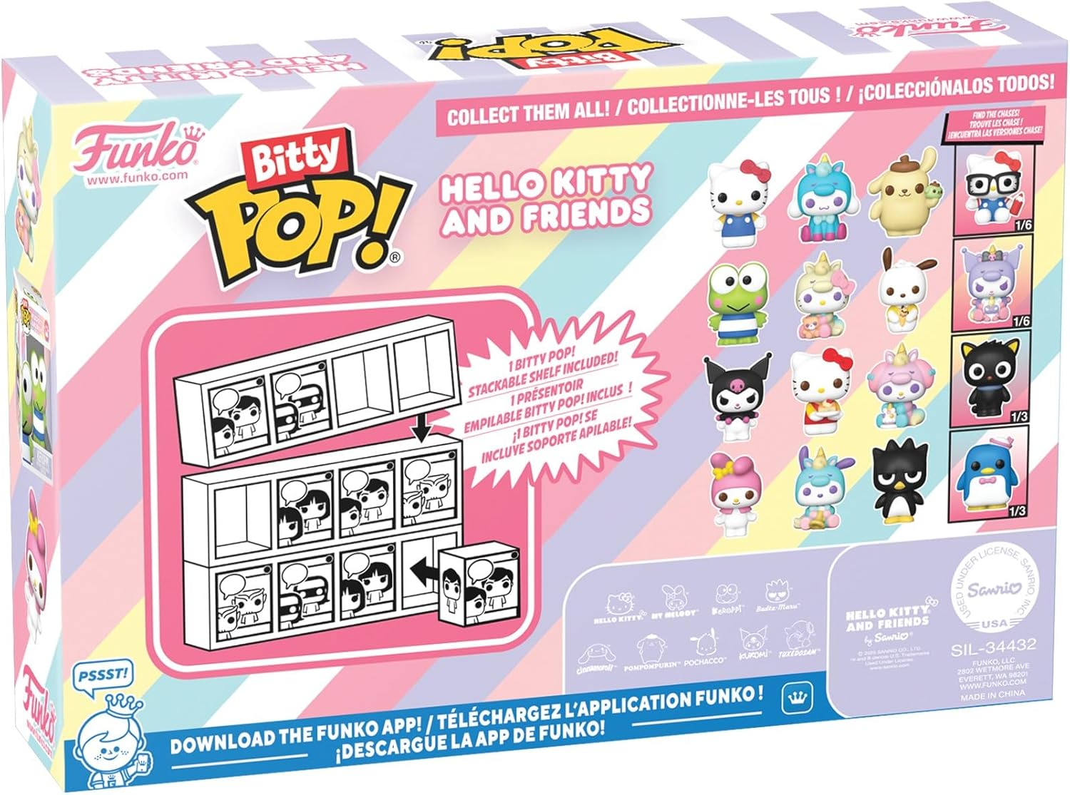 Funko Bitty Pop! Hello Kitty - My Melody - 4 Pack - 1/6 Odds for Rare Chase Variant and A Surprise Mystery Mini Figure - 0.9 Inch (2.2 Cm) - Collectable - Gift Idea - Cake Topper