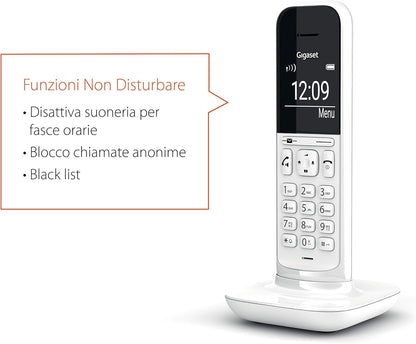 Gigaset CL390 Telefono Cordless, Funzione Black List e "Non disturbare", Vivavoce, Display Ampio, Bianco, Standard