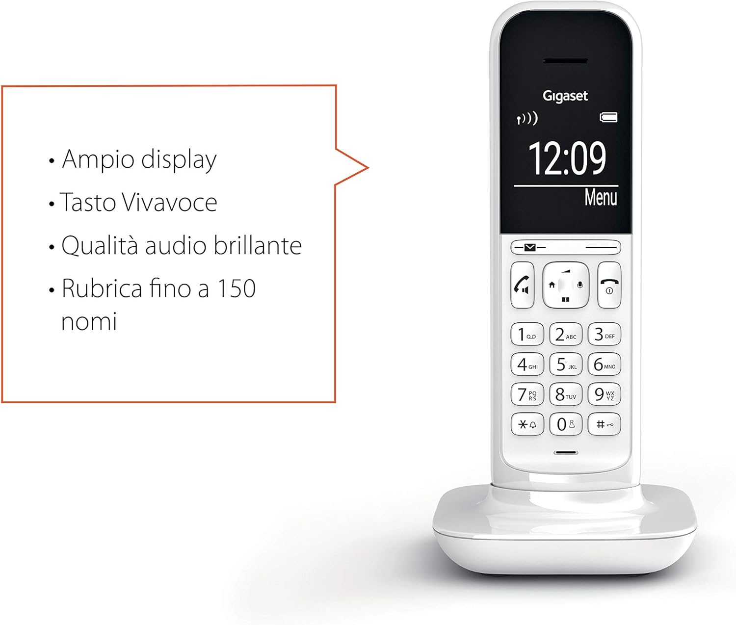 Gigaset CL390 Telefono Cordless, Funzione Black List e "Non disturbare", Vivavoce, Display Ampio, Bianco, Standard