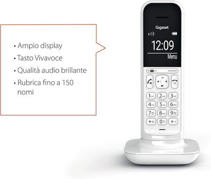 Gigaset CL390 Telefono Cordless, Funzione Black List e "Non disturbare", Vivavoce, Display Ampio, Bianco, Standard